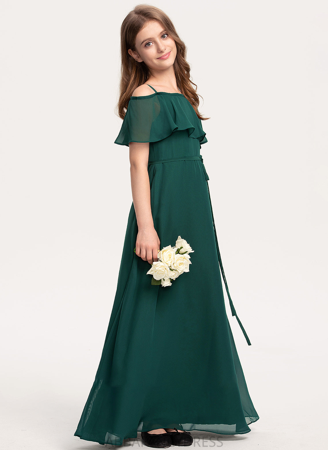 Bow(s) Floor-Length Laci Junior Bridesmaid Dresses Chiffon A-Line Off-the-Shoulder With