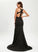 Sequins With Trumpet/Mermaid Lace Prom Dresses Stretch Train Crepe Evie V-neck Sweep