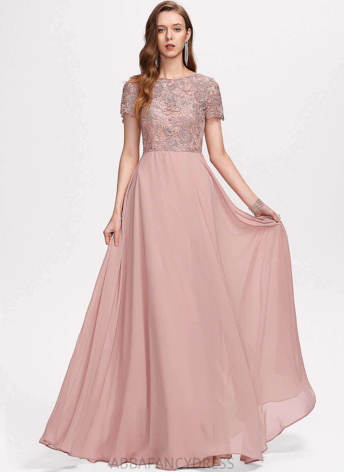 Prom Dresses Floor-Length A-Line Sequins Audrey Scoop Neck With Chiffon