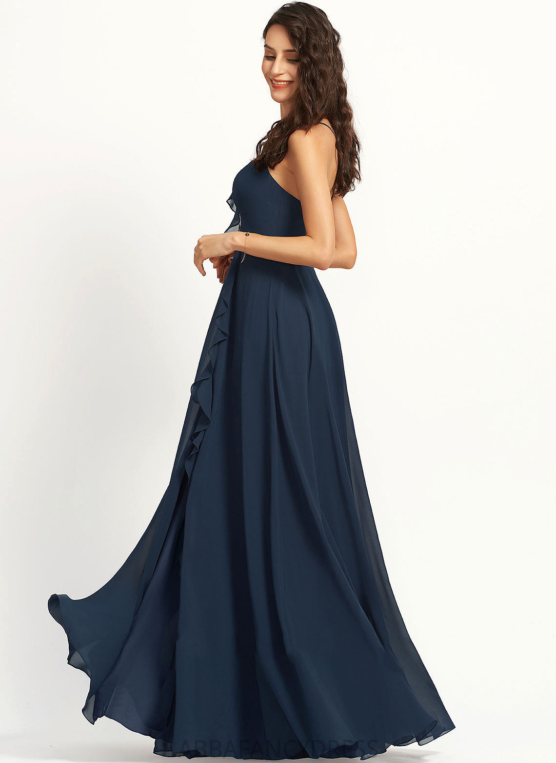 Fabric V-neck Floor-Length Embellishment A-Line SplitFront Length Silhouette Neckline Bethany A-Line/Princess Natural Waist