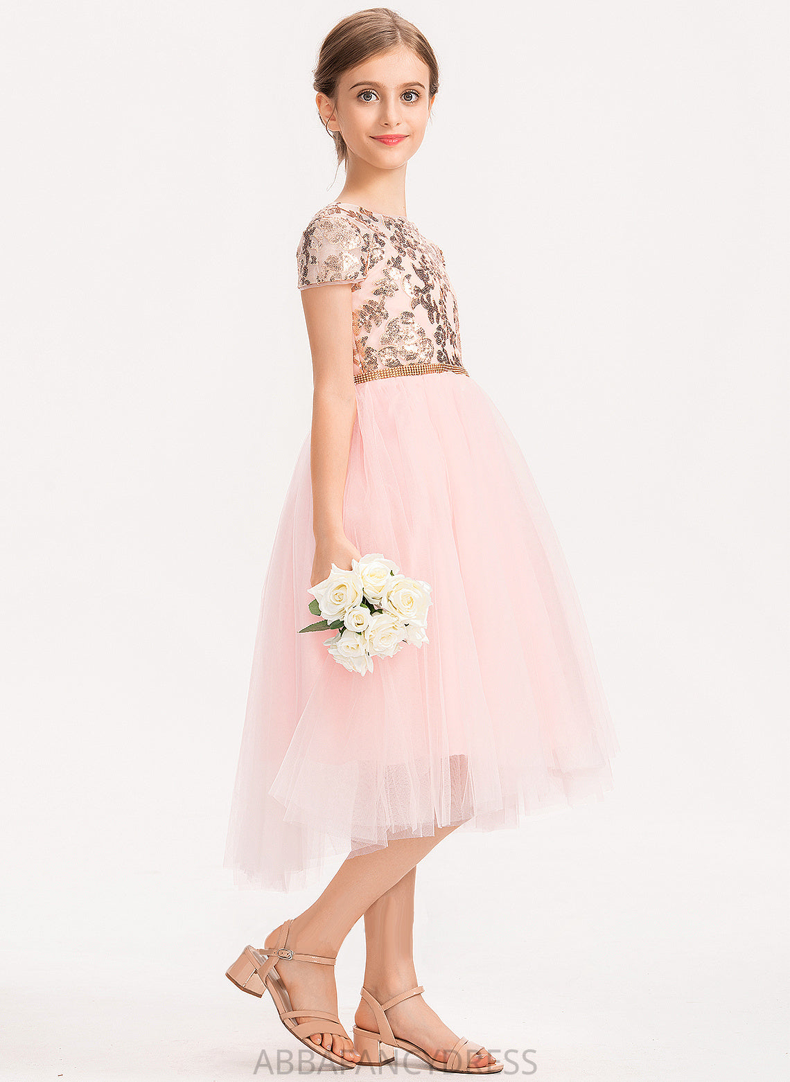 Asymmetrical Neck Scoop A-Line Carleigh Sequins Junior Bridesmaid Dresses Tulle With