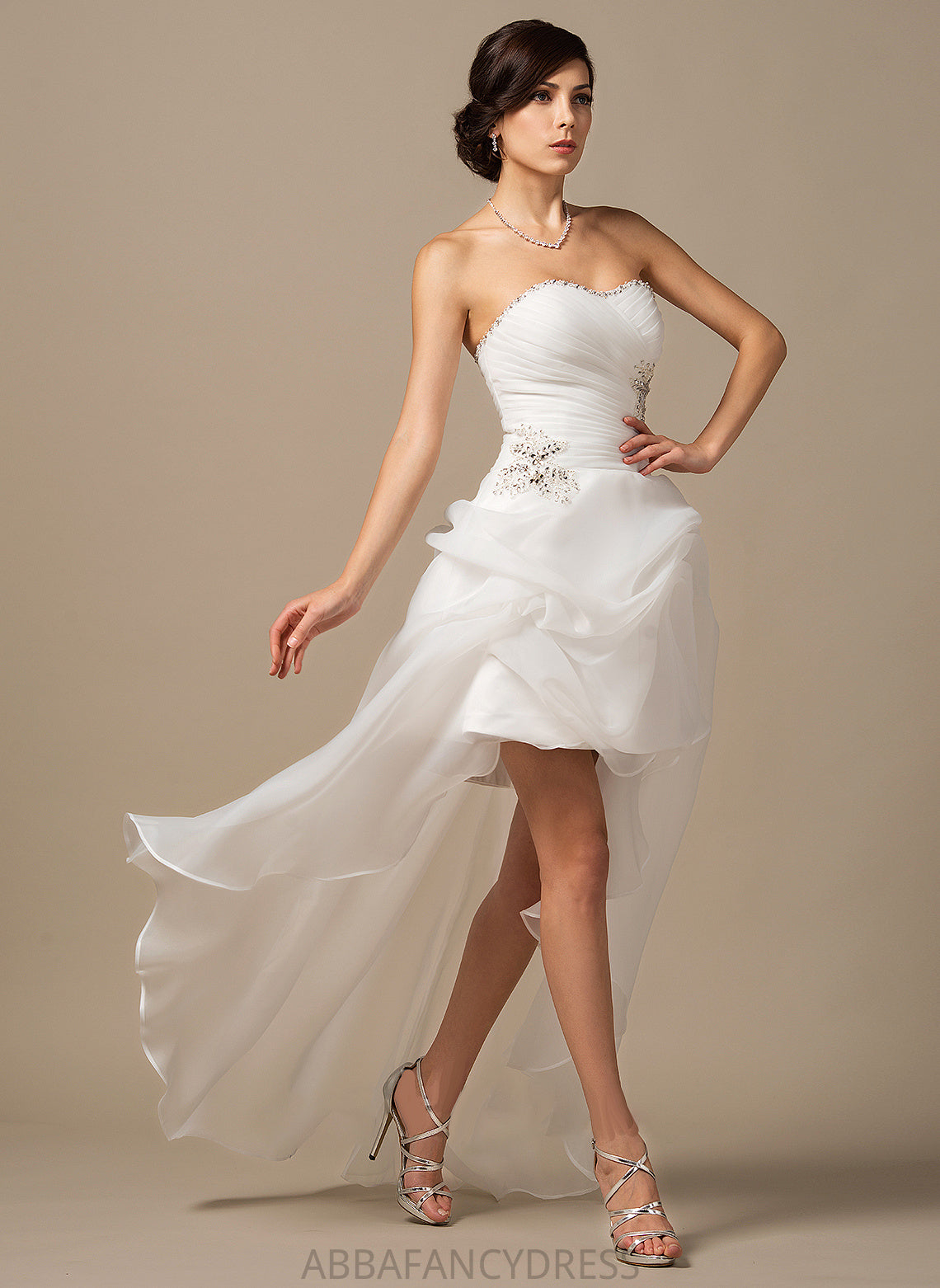 Organza Asymmetrical Sequins Dress A-Line Sweetheart Wedding Dresses Wedding Ruffle With Beading Janiya