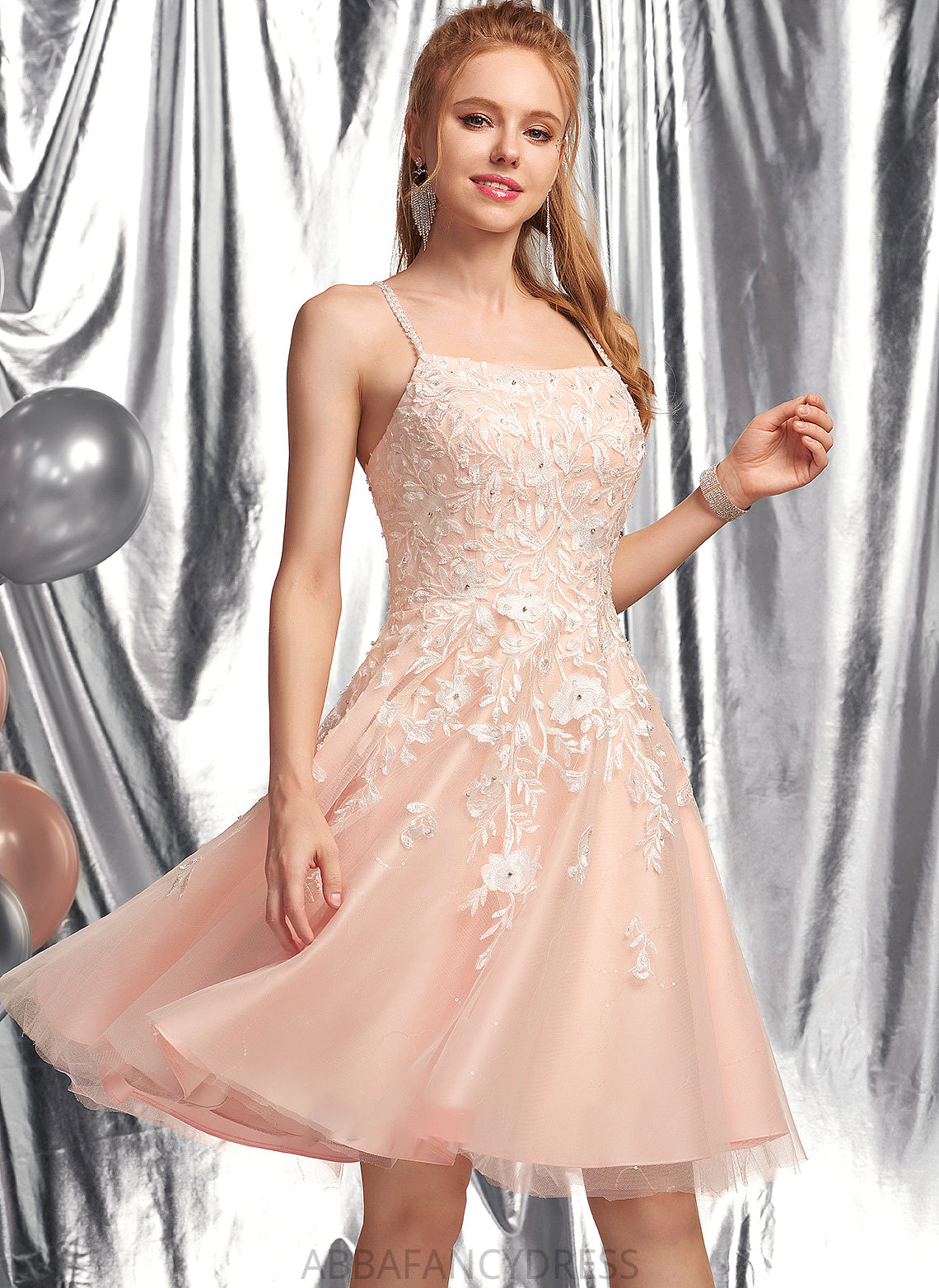 Square Prom Dresses Knee-Length Areli Neckline With A-Line Sequins Tulle Beading