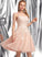 Square Prom Dresses Knee-Length Areli Neckline With A-Line Sequins Tulle Beading