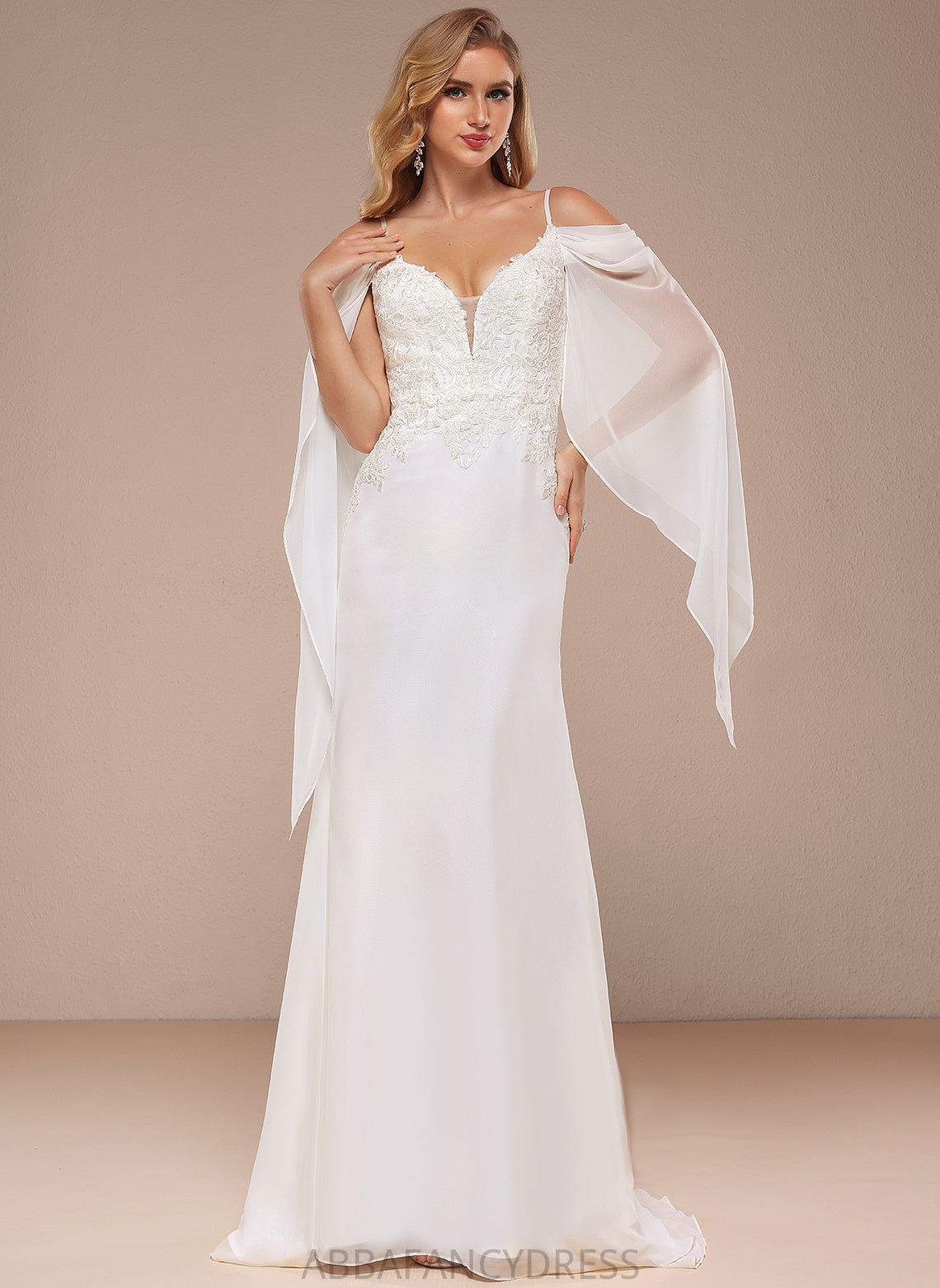 Trumpet/Mermaid Wedding Lace Wedding Dresses Shoulder Cold Sweep Dress Chiffon Christine Train