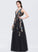 Floor-Length Lace Taylor Sequins A-Line V-neck Prom Dresses Tulle Beading With