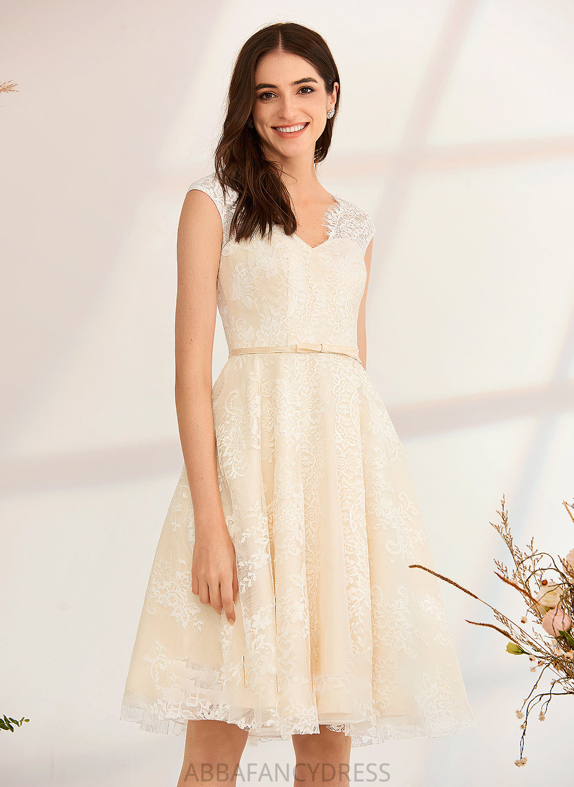 Lace Wedding Dress Wedding Dresses Knee-Length Alena With A-Line V-neck
