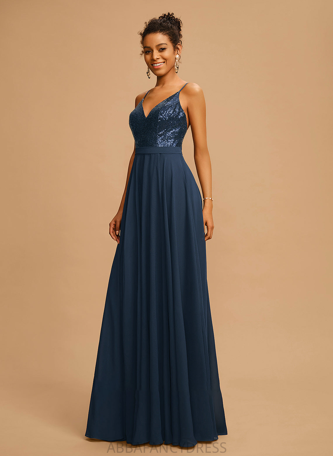 V-neck Floor-Length A-Line Sequins Prom Dresses With Chiffon Lindsay