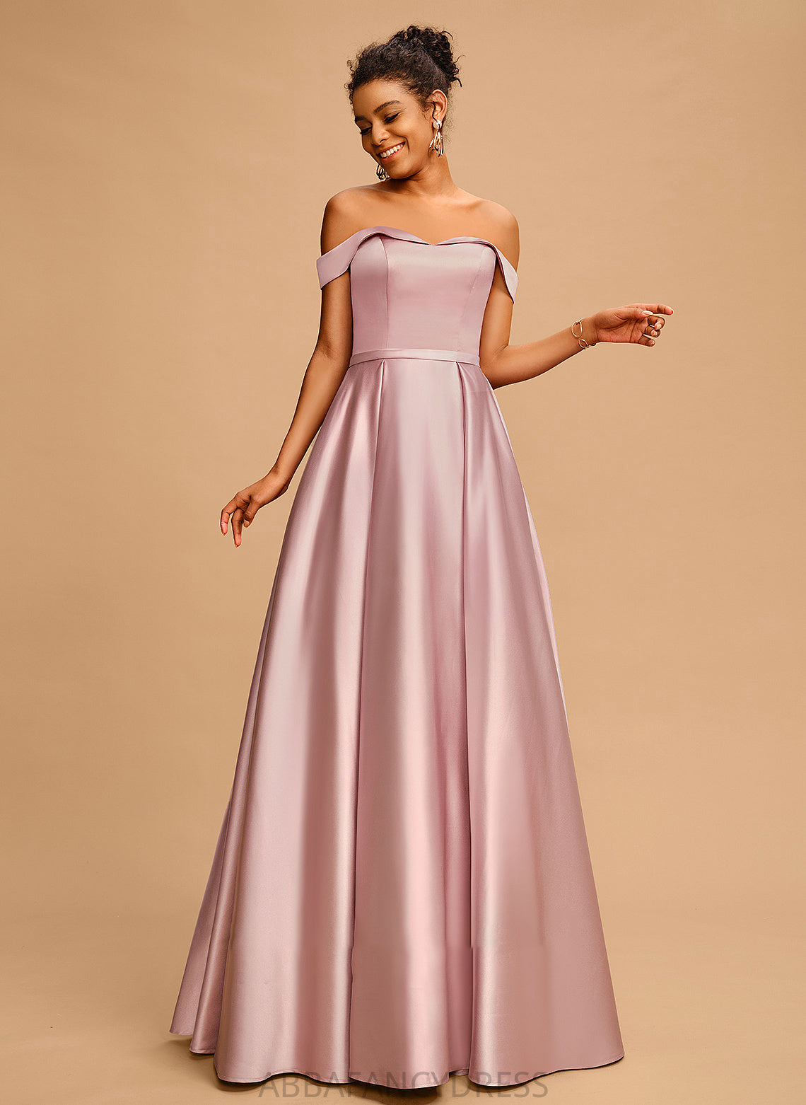 Satin A-Line Off-the-Shoulder Leila Prom Dresses Floor-Length