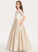 Ball-Gown/Princess Off-the-Shoulder Pockets Junior Bridesmaid Dresses Floor-Length Lace Andrea With Bow(s) Satin