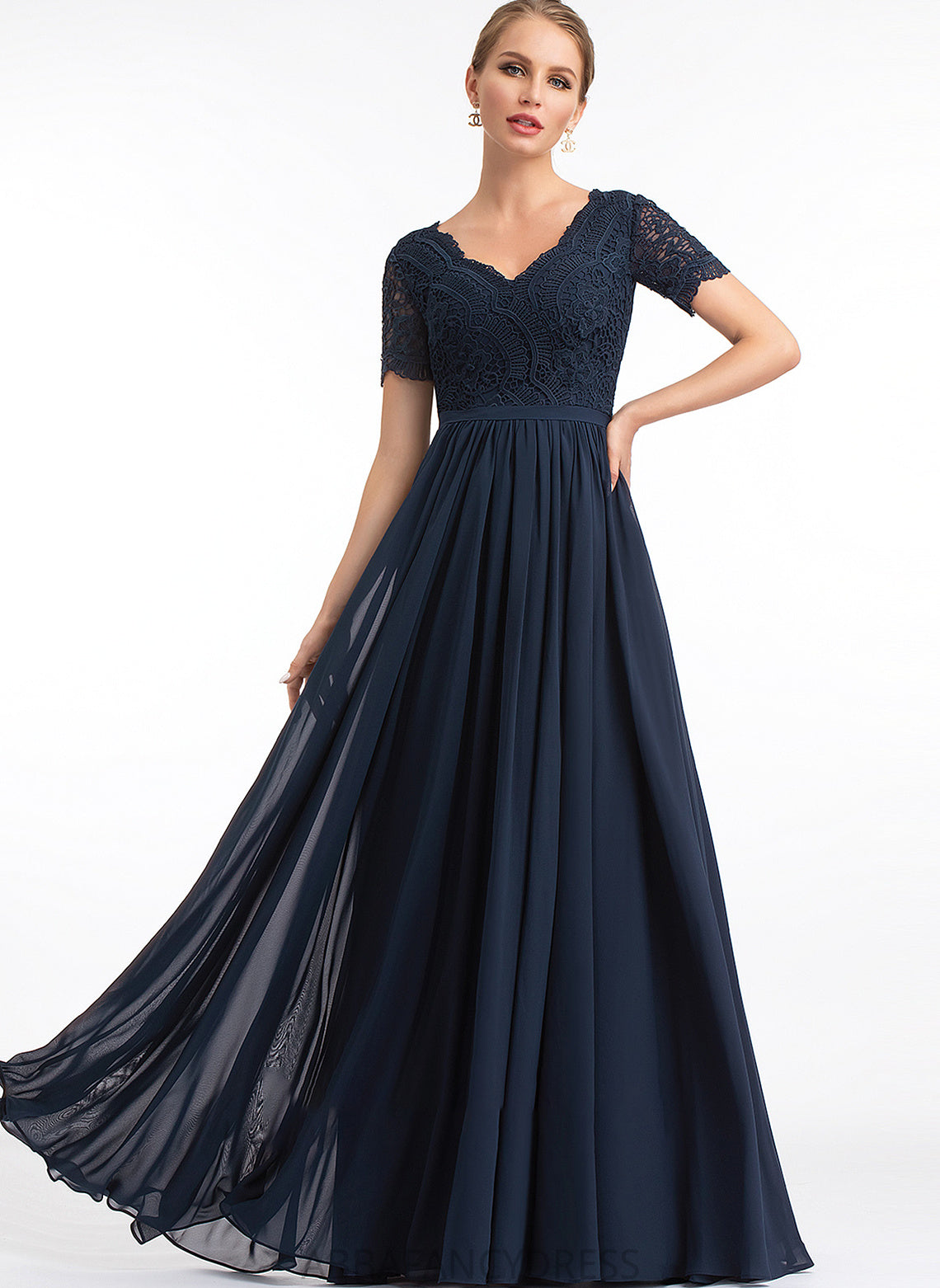 A-Line Sleeve V-neck Lace Fabric Silhouette Floor-Length Neckline Length Tianna A-Line/Princess Sweetheart