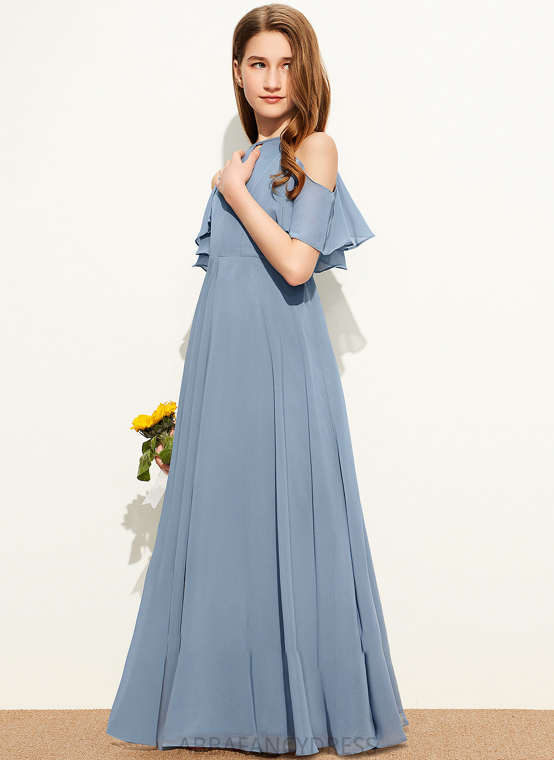 Floor-Length Chiffon Keely With A-Line Junior Bridesmaid Dresses Neck Scoop Ruffles Cascading