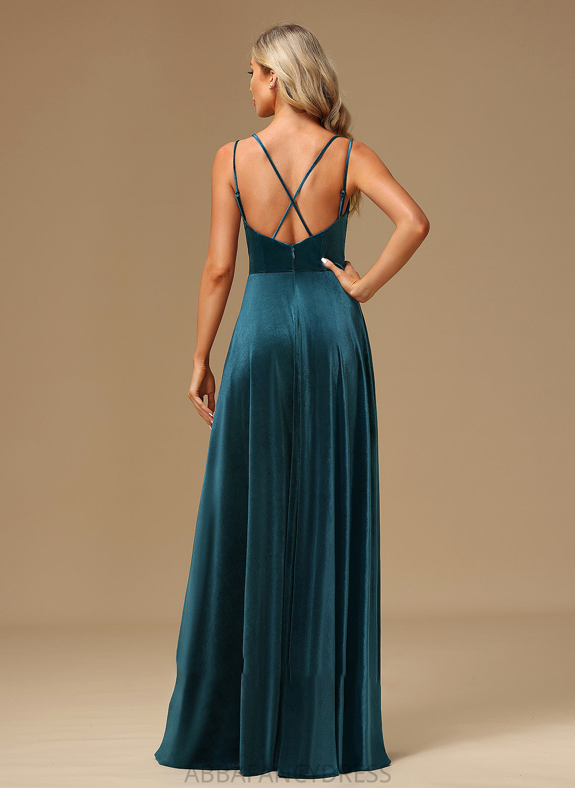 Length Neckline A-Line Floor-Length V-neck Fabric Embellishment SplitFront Silhouette Kierra Sleeveless V-Neck