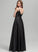 V-neck Satin Valentina Split Ruffle Front Prom Dresses Floor-Length With A-Line