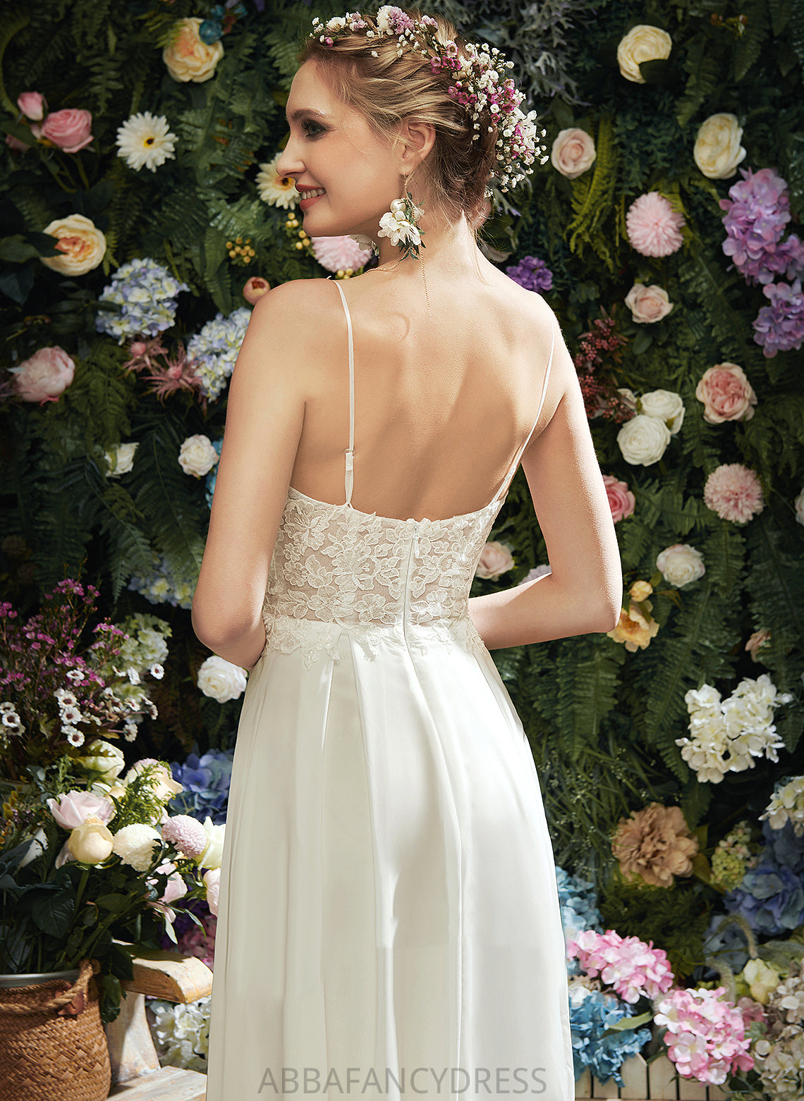 Lace Floor-Length Violet Chiffon Dress A-Line Wedding Wedding Dresses V-neck