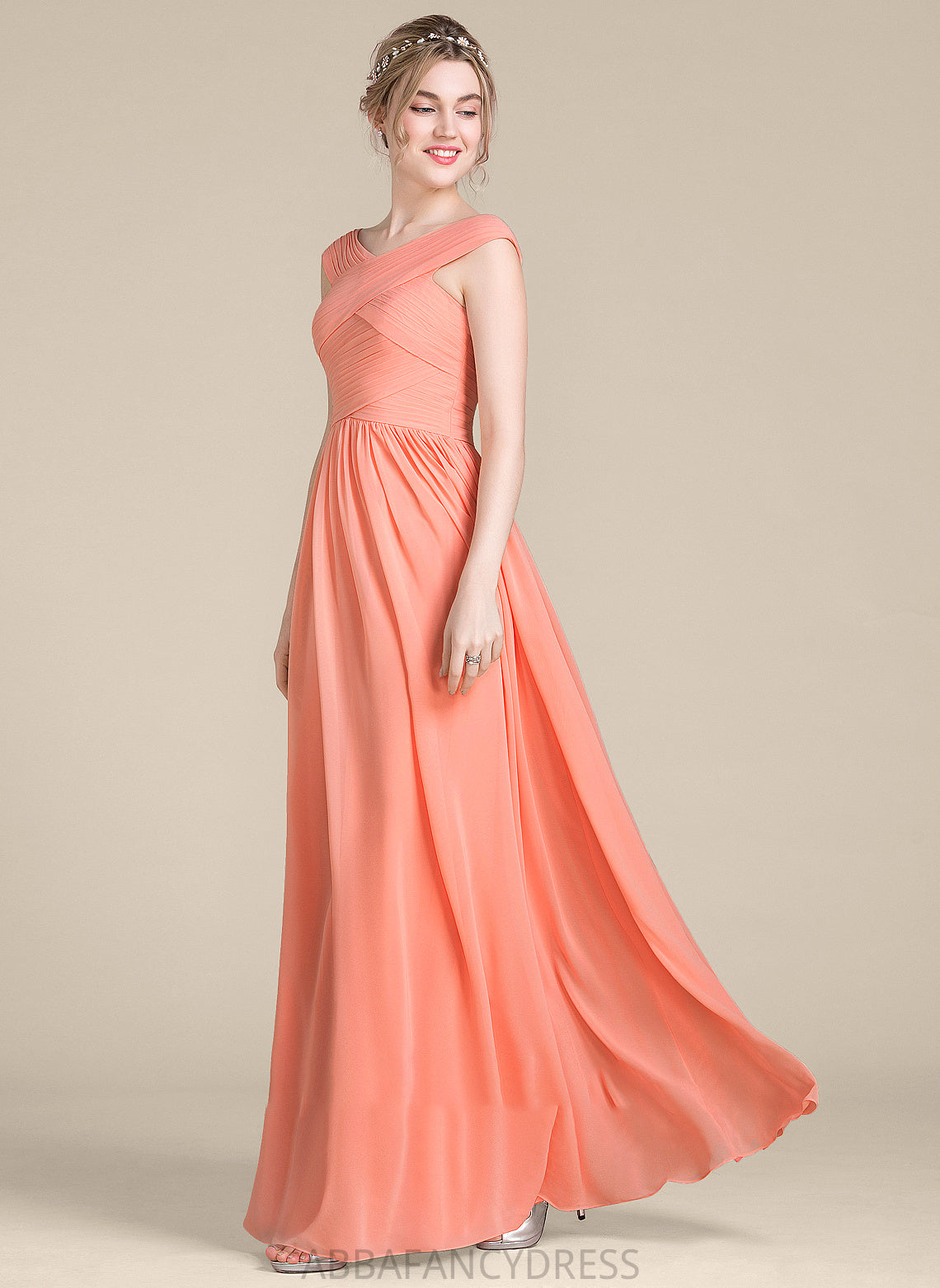 Floor-Length Aria V-neck Chiffon Ruffle Prom Dresses With Ball-Gown/Princess