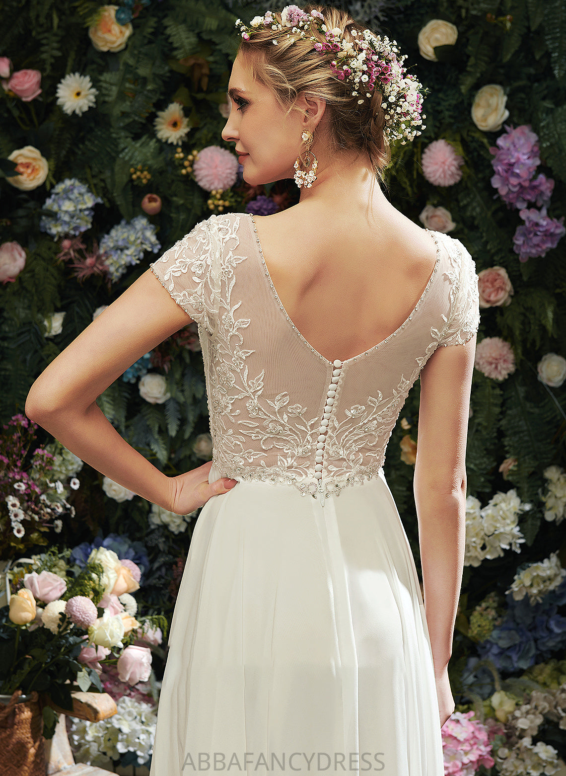 Dress Sequins A-Line Wedding Wedding Dresses Beading V-neck Floor-Length Aliza With Lace
