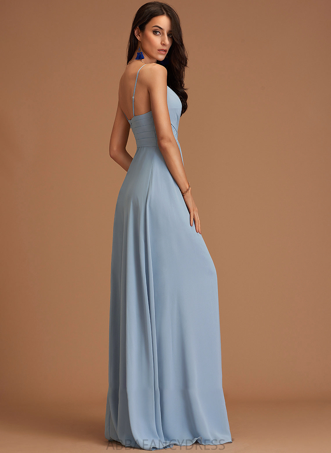 Neckline V-neck Fabric Length Ruffle A-Line Silhouette Floor-Length Embellishment Monique Natural Waist Off The Shoulder