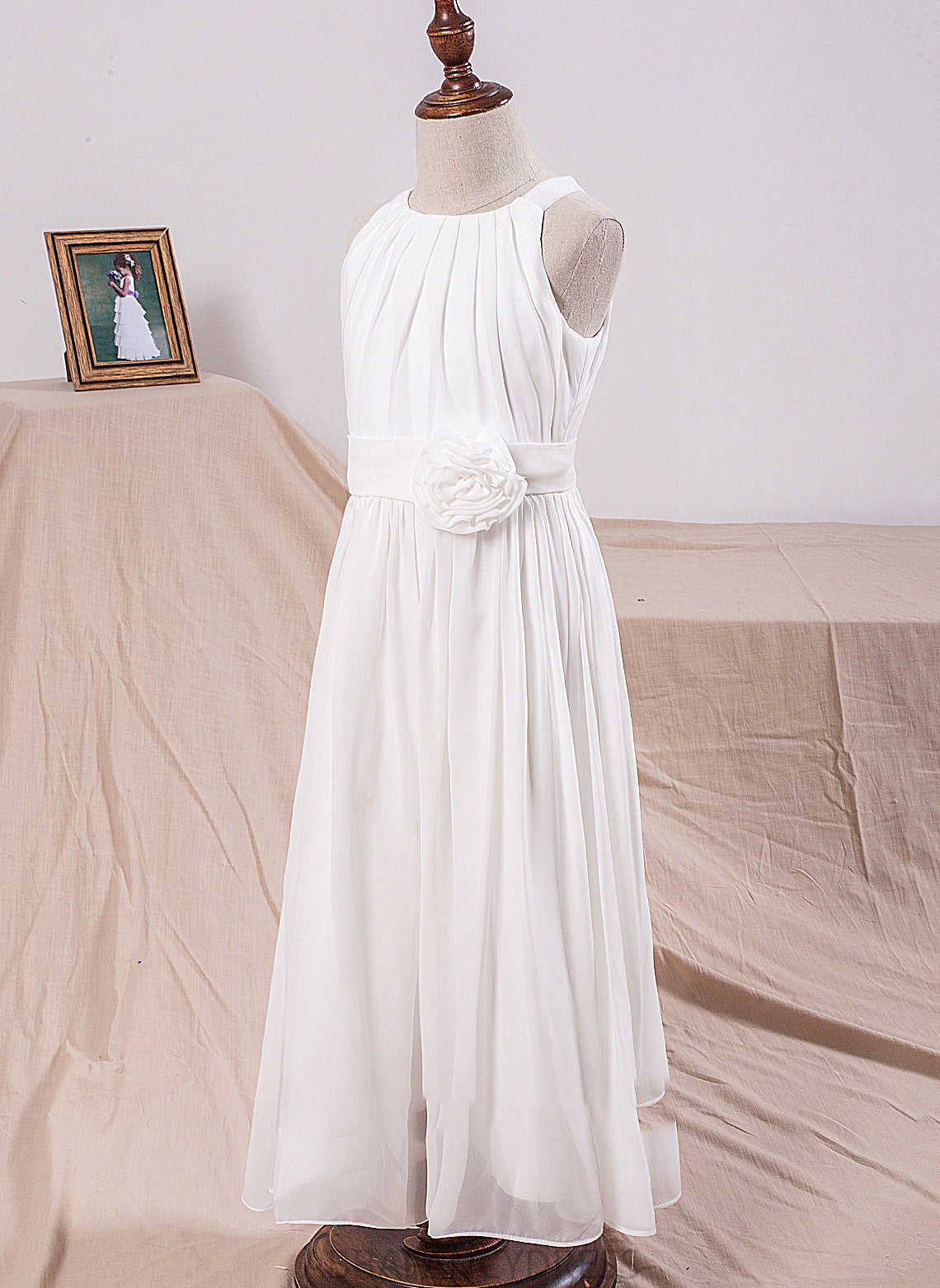 With A-Line Ankle-Length Scoop Junior Bridesmaid Dresses Flower(s) Neck Dominique Chiffon