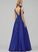 Lace Prom Dresses Sequins Yuliana Satin A-Line Floor-Length V-neck With