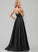 Sequins A-Line Angeline V-neck Prom Dresses Floor-Length With Satin