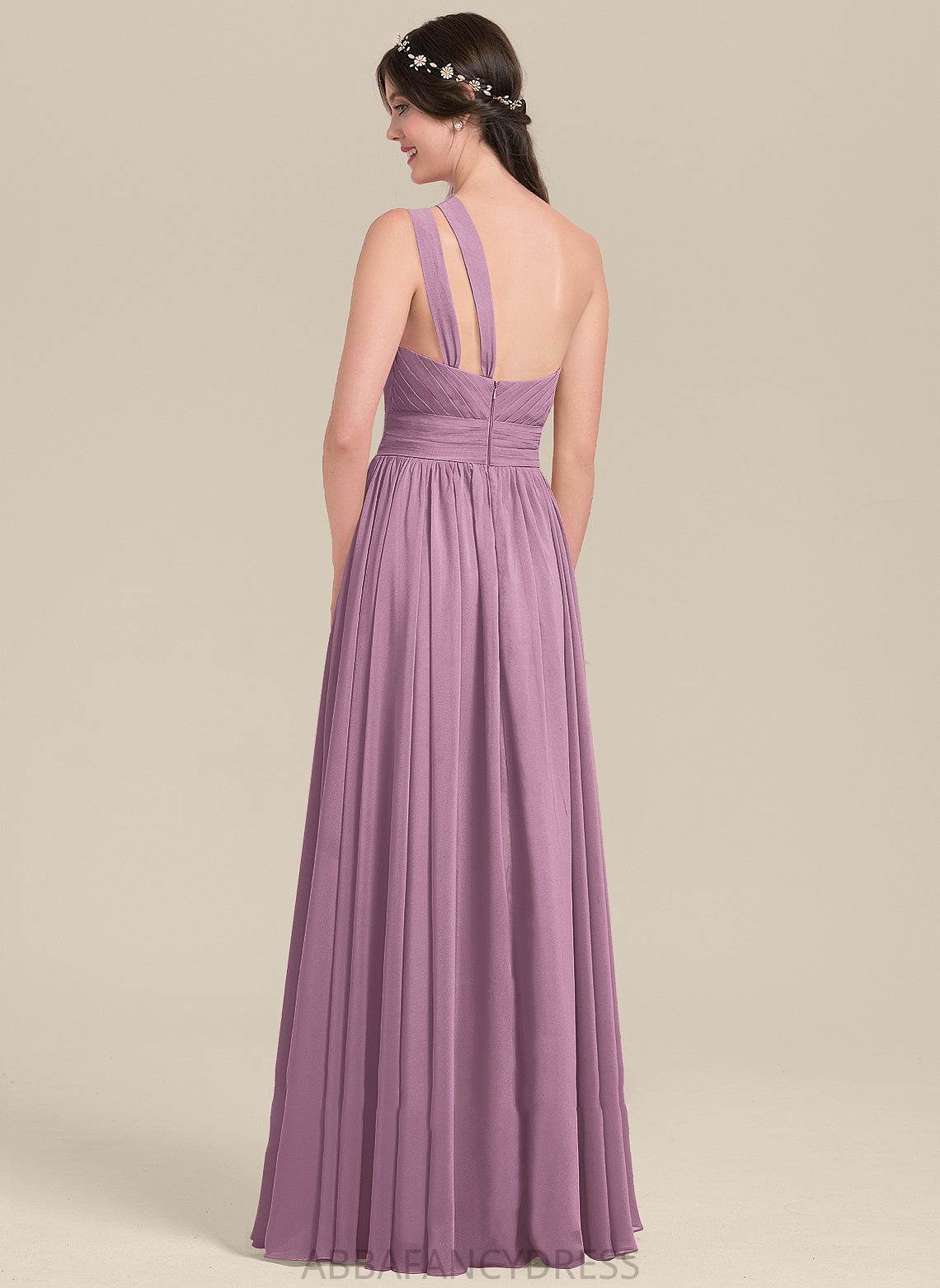 Floor-Length Fabric Embellishment Length One-Shoulder Neckline Silhouette Ruffle A-Line Zaniyah Sleeveless A-Line/Princess