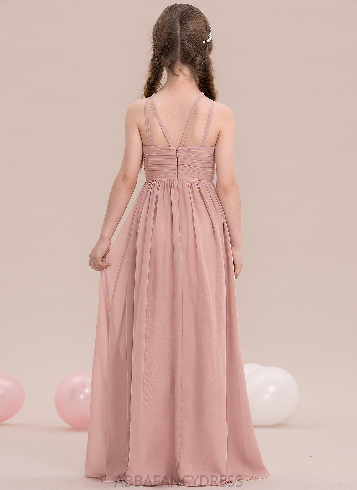 With A-Line Chiffon Neck Floor-Length Scoop Sierra Ruffle Junior Bridesmaid Dresses