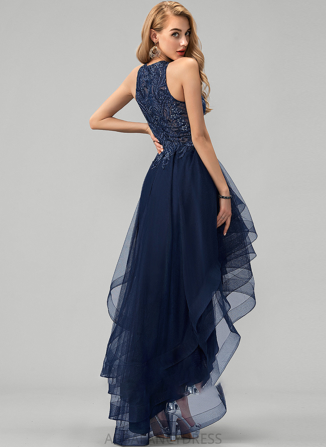 Asymmetrical Tulle Beading Prom Dresses Neck Aryanna With Sequins Ball-Gown/Princess Scoop Lace
