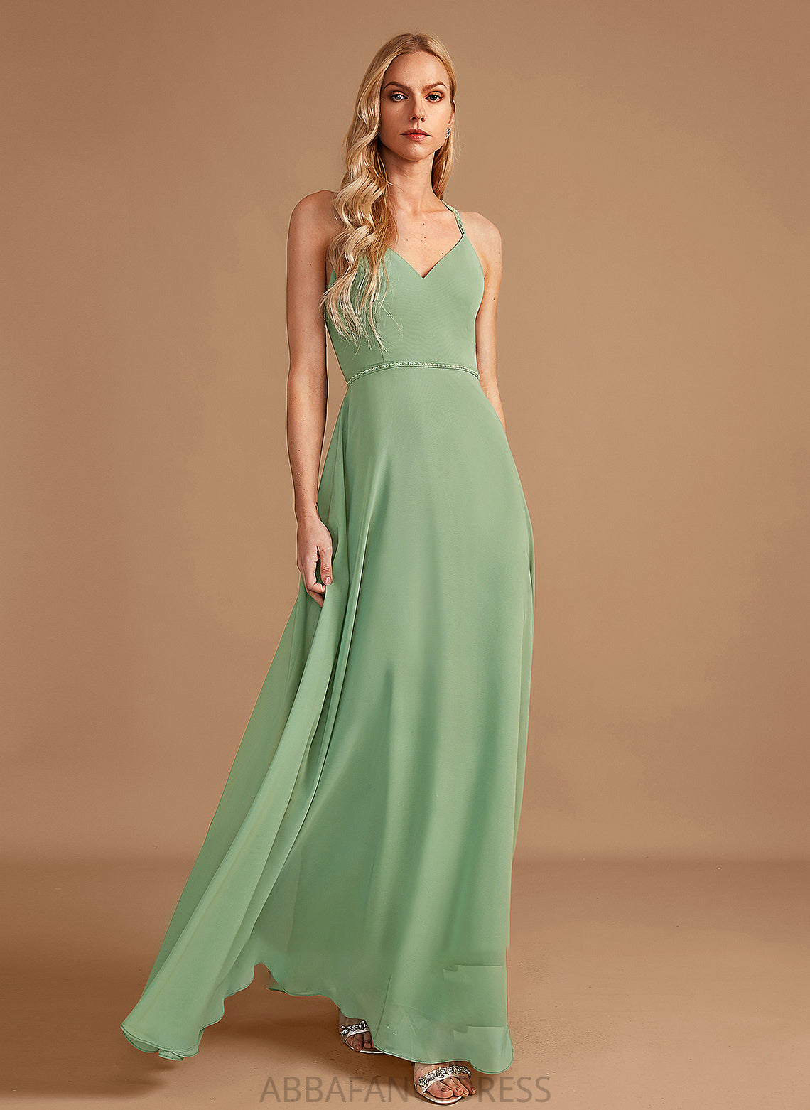 Sequins Length Beading Floor-Length Neckline Fabric V-neck Embellishment Silhouette A-Line Caitlyn V-Neck