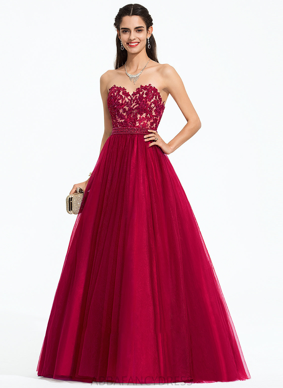 Rosa Sequins Sweep Tulle Beading Ball-Gown/Princess Sweetheart With Train Prom Dresses