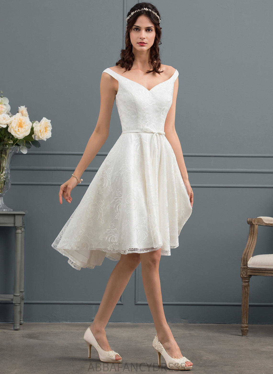 Cara Lace Bow(s) Wedding Asymmetrical With Wedding Dresses A-Line Dress