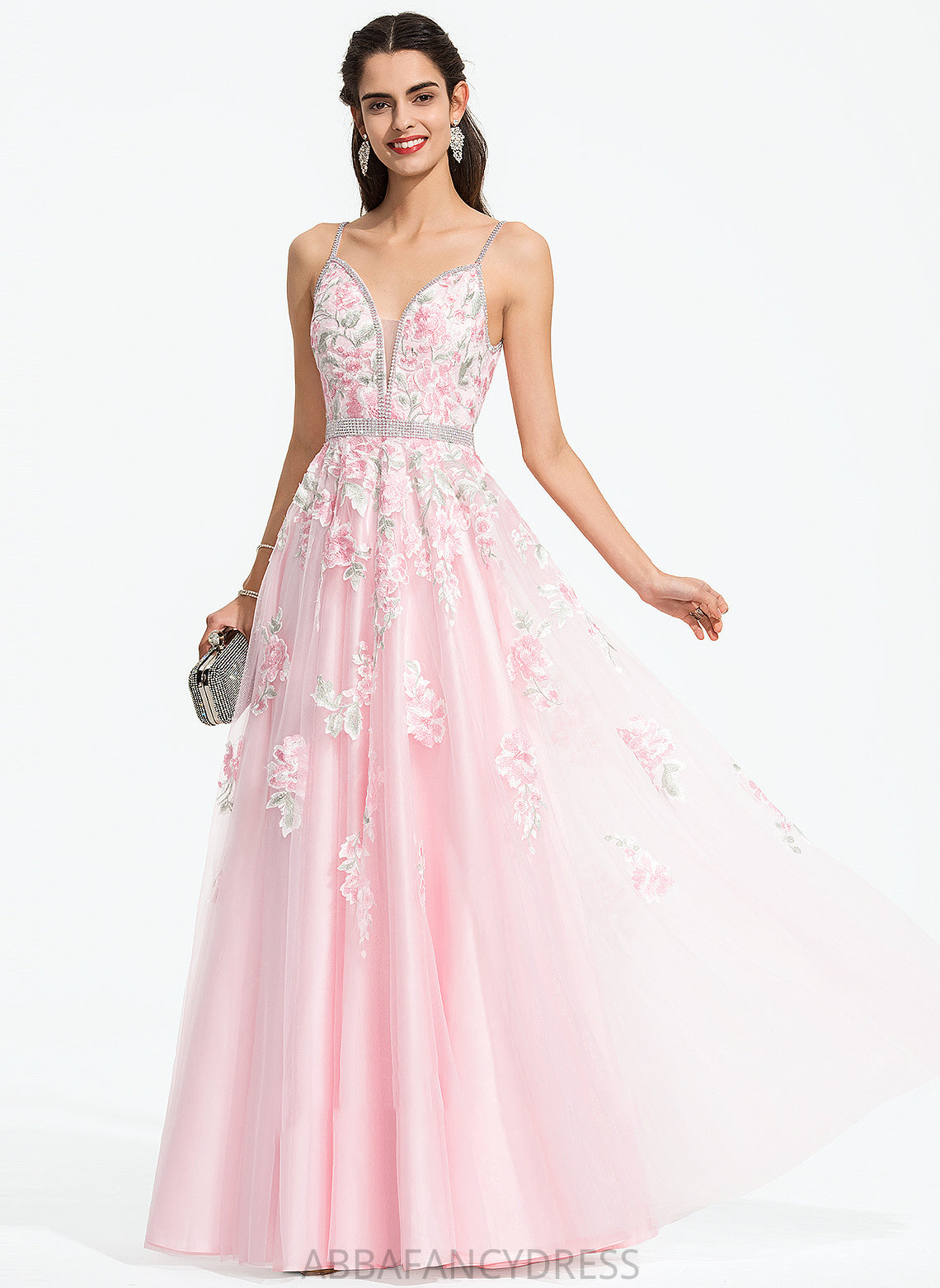 Micah Tulle V-neck With Sequins Prom Dresses Beading Ball-Gown/Princess Floor-Length