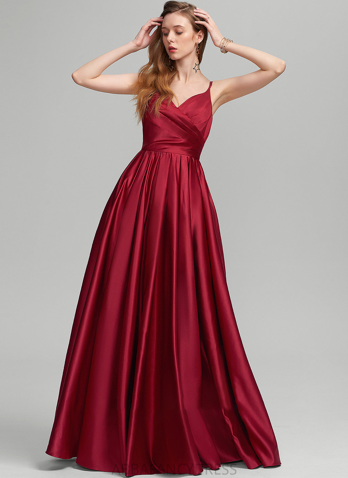 With A-Line Prom Dresses Ruffle Cierra Pockets V-neck Satin Floor-Length