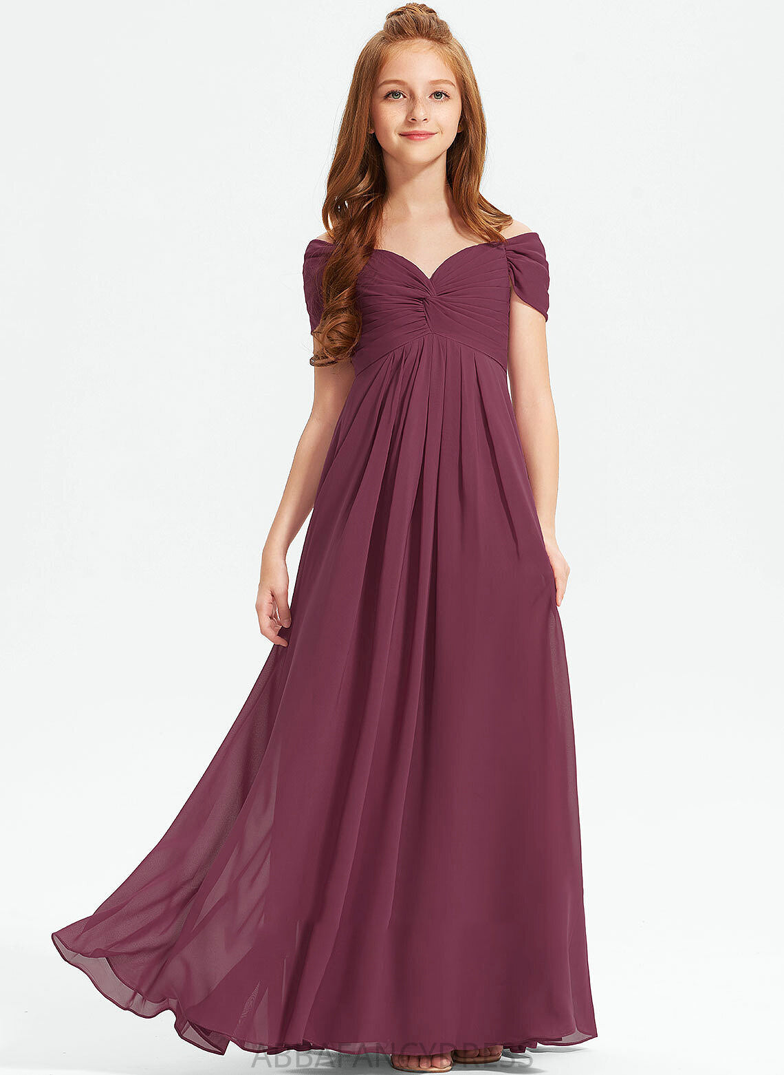 Ruffle With Chiffon Junior Bridesmaid Dresses A-Line Off-the-Shoulder Floor-Length Isabel