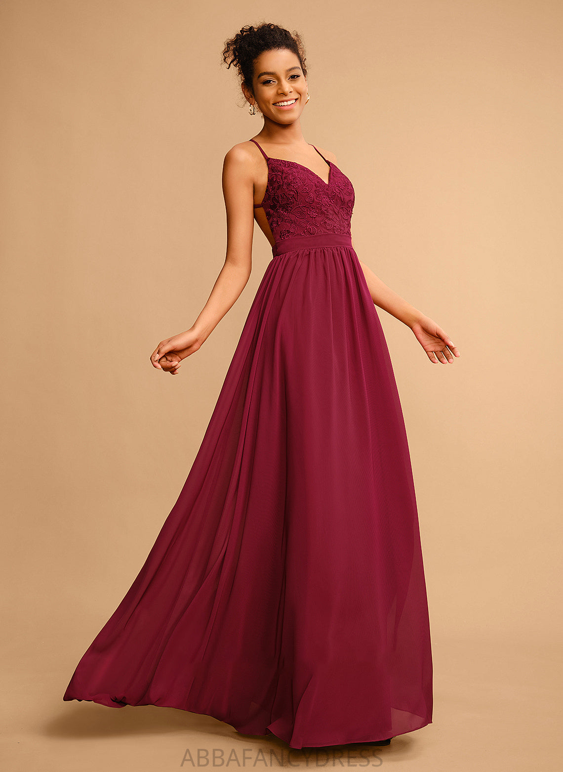 Floor-Length V-neck Prom Dresses With A-Line Londyn Lace Chiffon