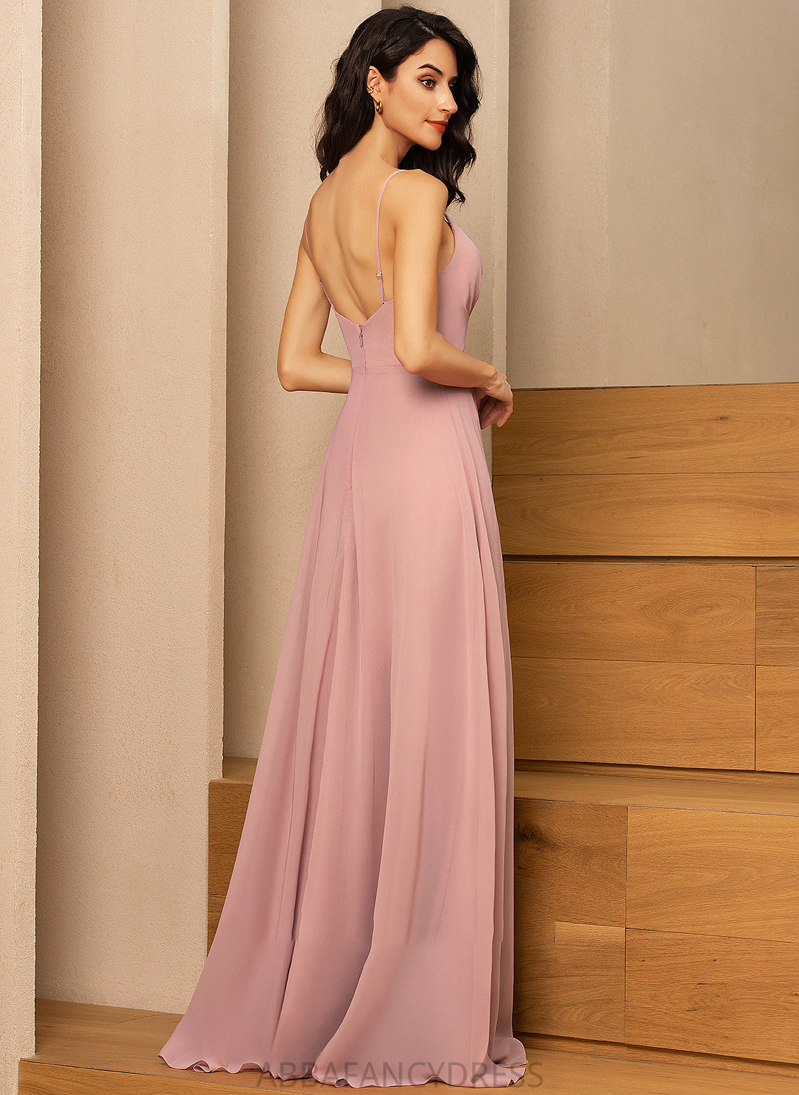 Length Ruffle Floor-Length SplitFront Embellishment Silhouette A-Line V-neck Neckline Fabric Aaliyah Sleeveless
