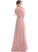 A-Line Ruffle Length V-neck Silhouette SplitFront Floor-Length Neckline Embellishment Fabric Kaitlin A-Line/Princess