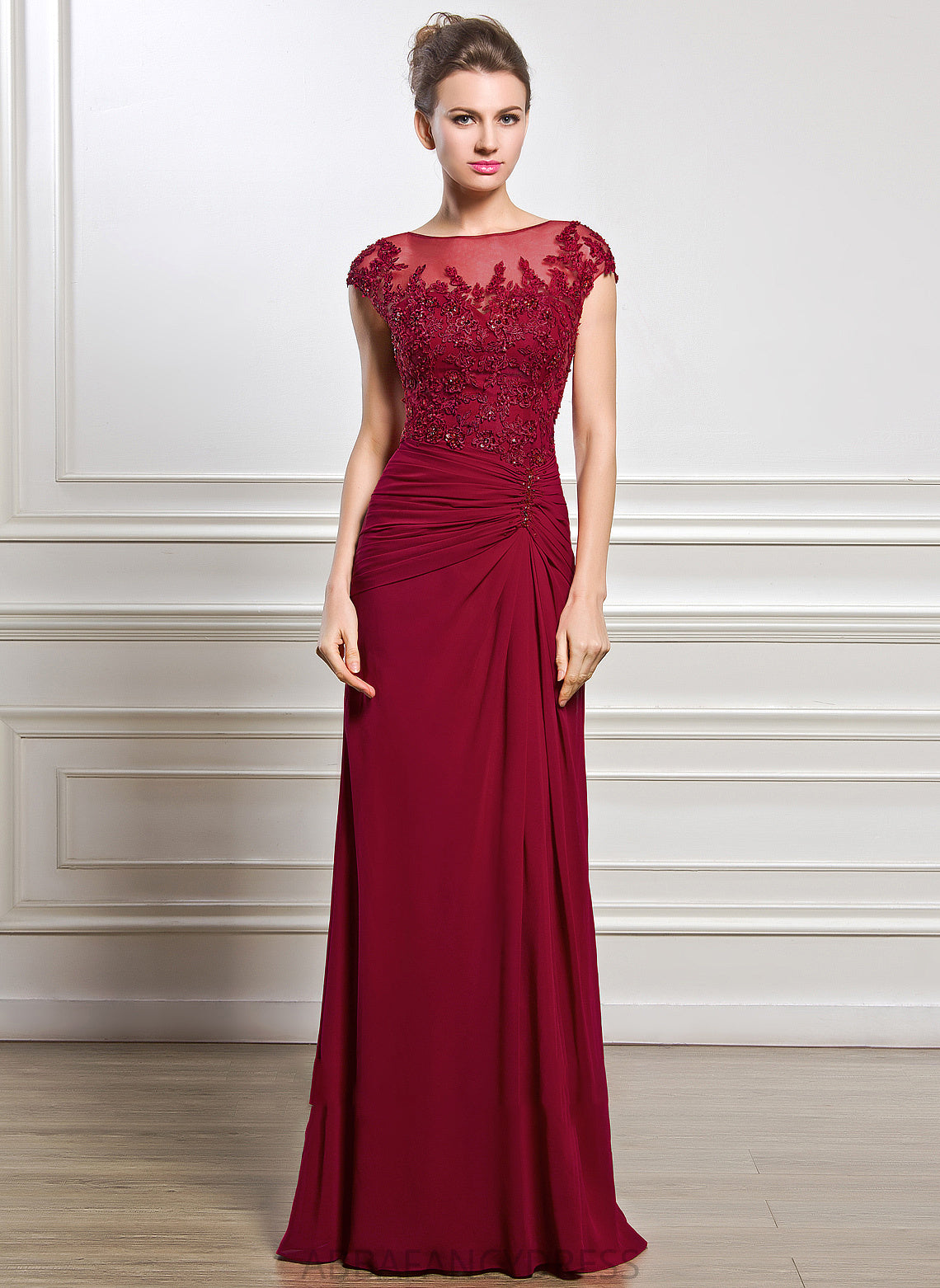 Sequins Front Floor-Length Mother of the Bride Dresses Bride Lace With Chiffon Split the Neck Appliques Sheath/Column Mother Beading Asia of Dress Scoop Ruffle