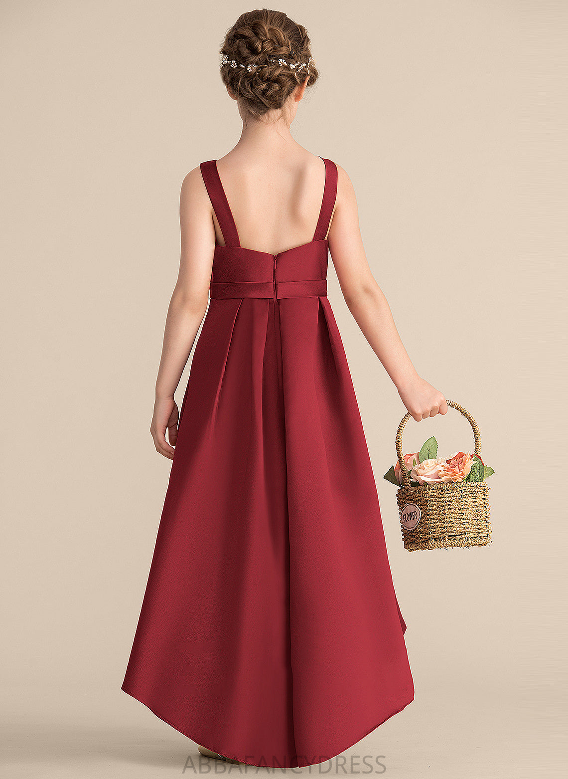 Asymmetrical Ruffle Scoop Phoebe Junior Bridesmaid Dresses With Neck Satin Pockets A-Line