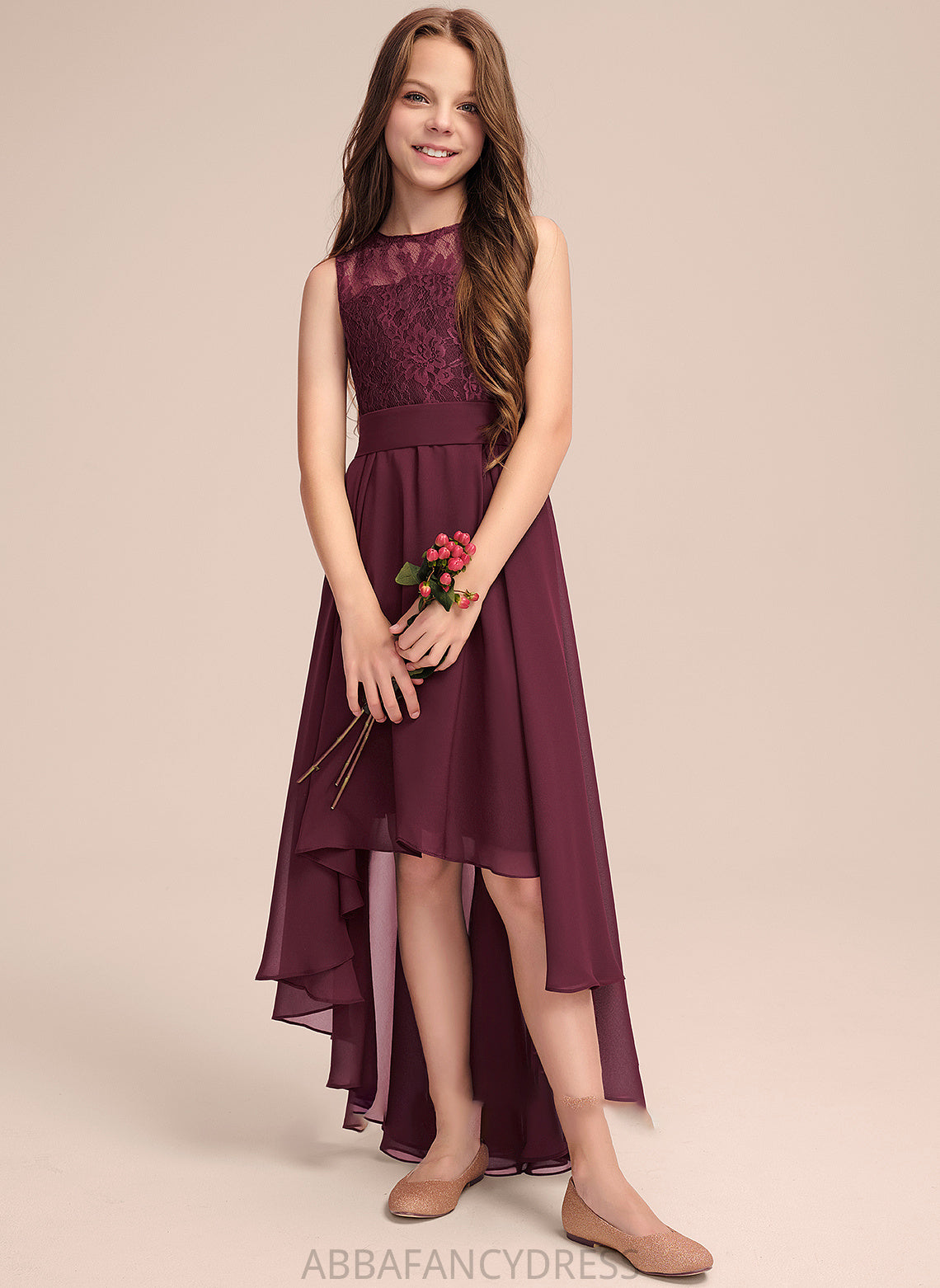Scoop Lace Junior Bridesmaid Dresses Neck With Chiffon Asymmetrical Bow(s) A-Line Maya