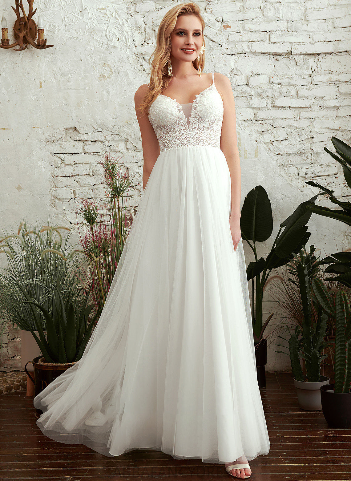V-neck A-Line Dress Ally Wedding Dresses Wedding Floor-Length