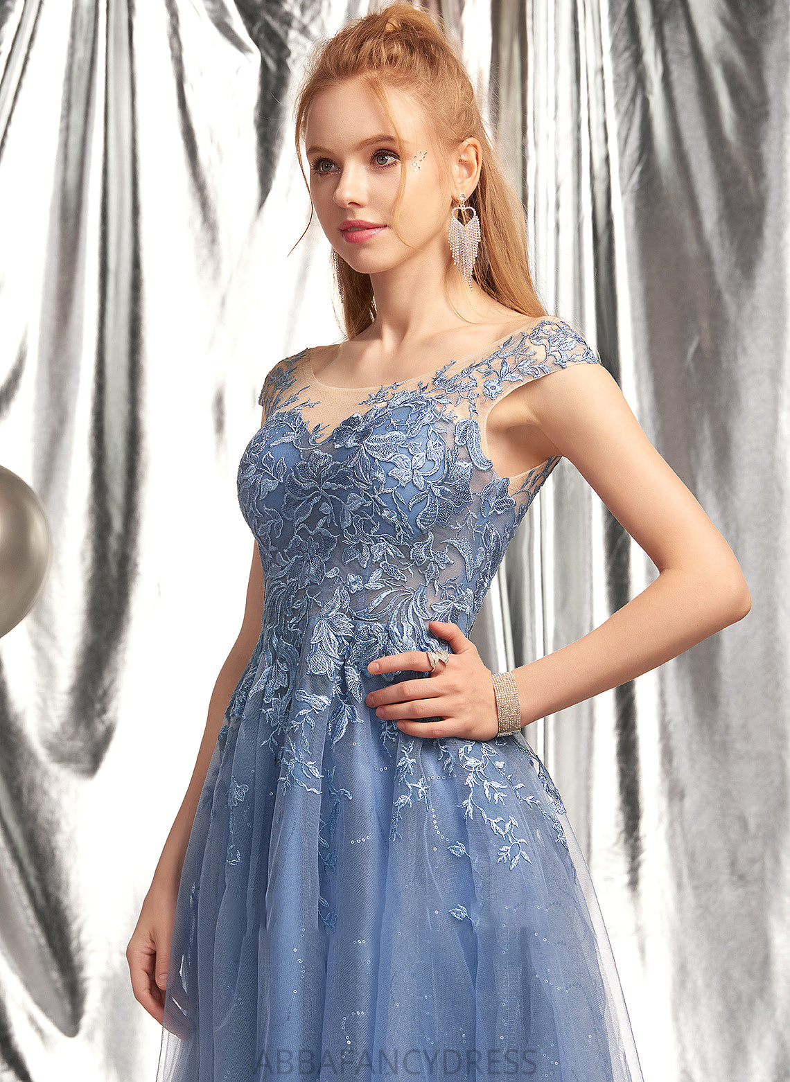 A-Line Prom Dresses Marin Tulle With Asymmetrical Neck Sequins Scoop