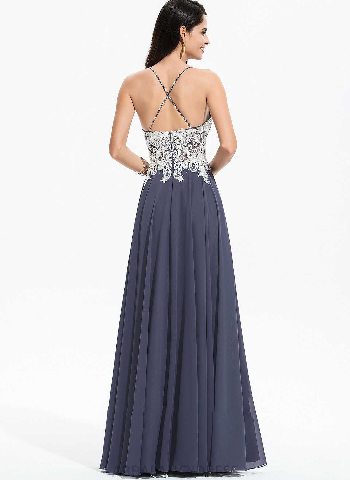 Floor-Length Split Sequins Chiffon Rebecca With Prom Dresses Front Beading A-Line Lace