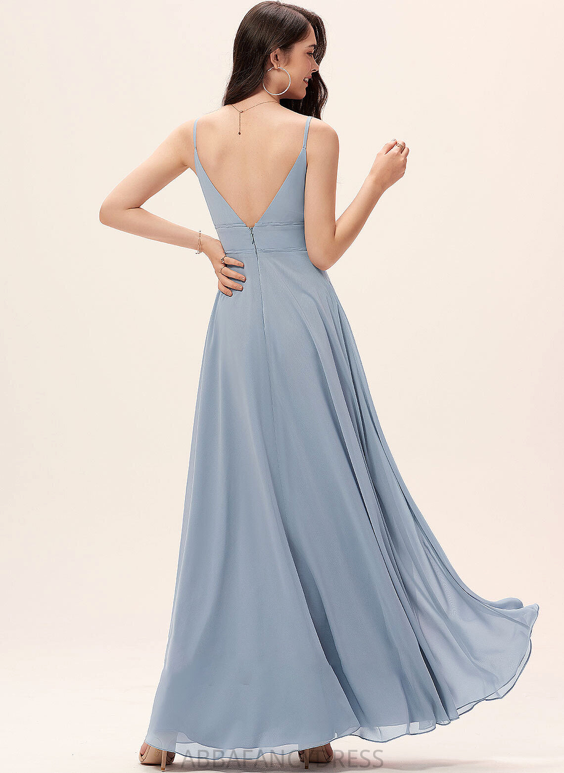 Floor-Length Neckline Straps Silhouette Fabric V-neck Length A-Line Crystal V-Neck Sleeveless A-Line/Princess