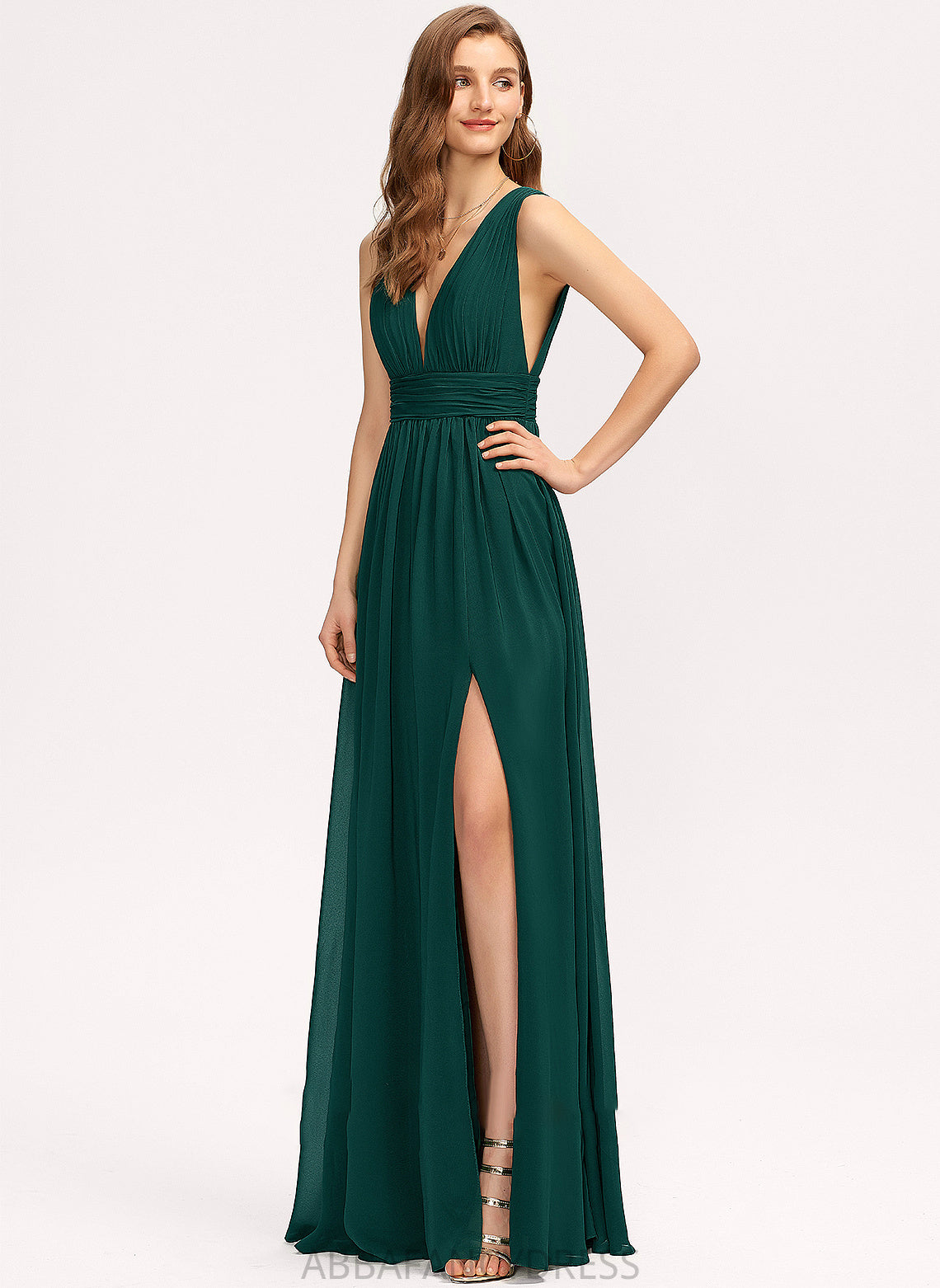 Prom Dresses Floor-Length Front Split V-neck With Alula A-Line Chiffon