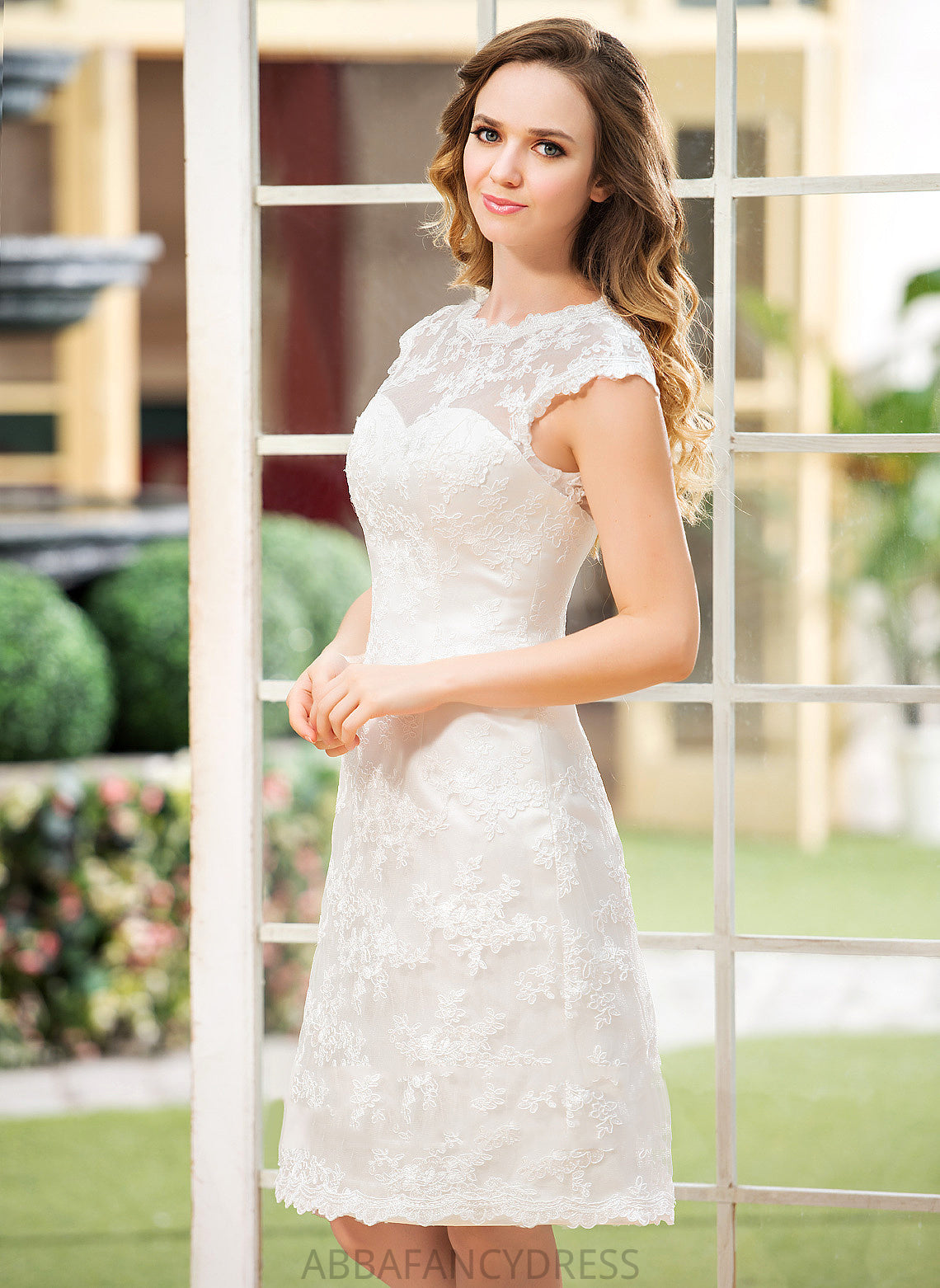 Knee-Length Lace A-Line Satin Wedding Dresses Wedding Dress Amelie
