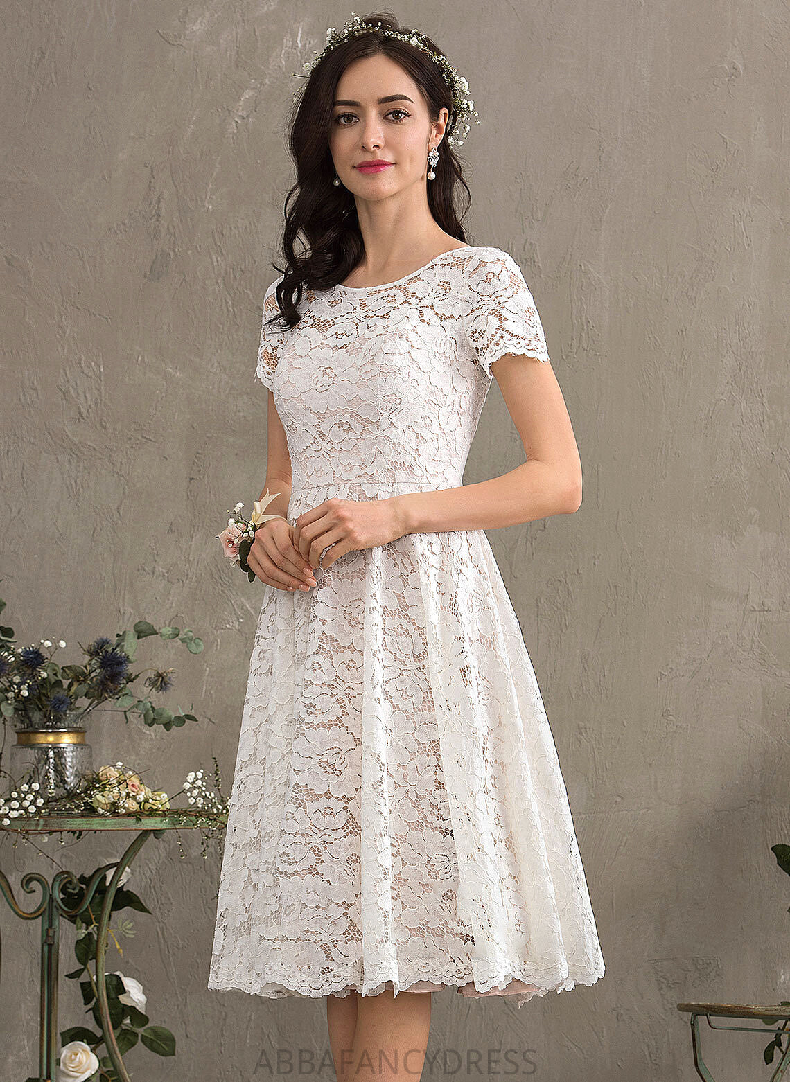 Lace Knee-Length Dress A-Line Wedding Scoop Kailyn Neck Wedding Dresses
