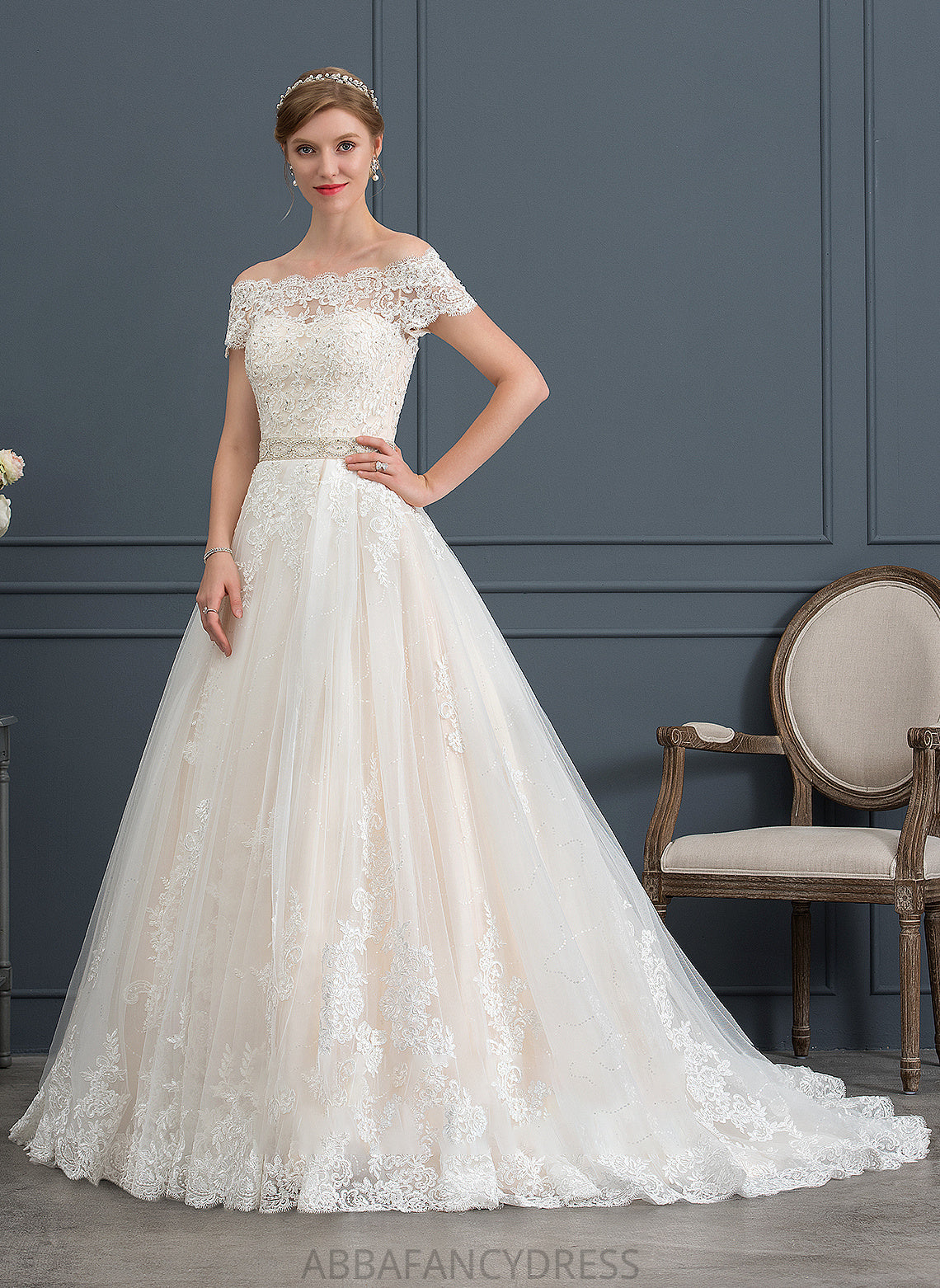 Tulle Sequins Beading Wedding Dresses Wedding Train Ball-Gown/Princess Miriam With Court Dress