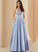 Ruffle V-neck Floor-Length With Pockets Ball-Gown/Princess Maribel Satin Prom Dresses