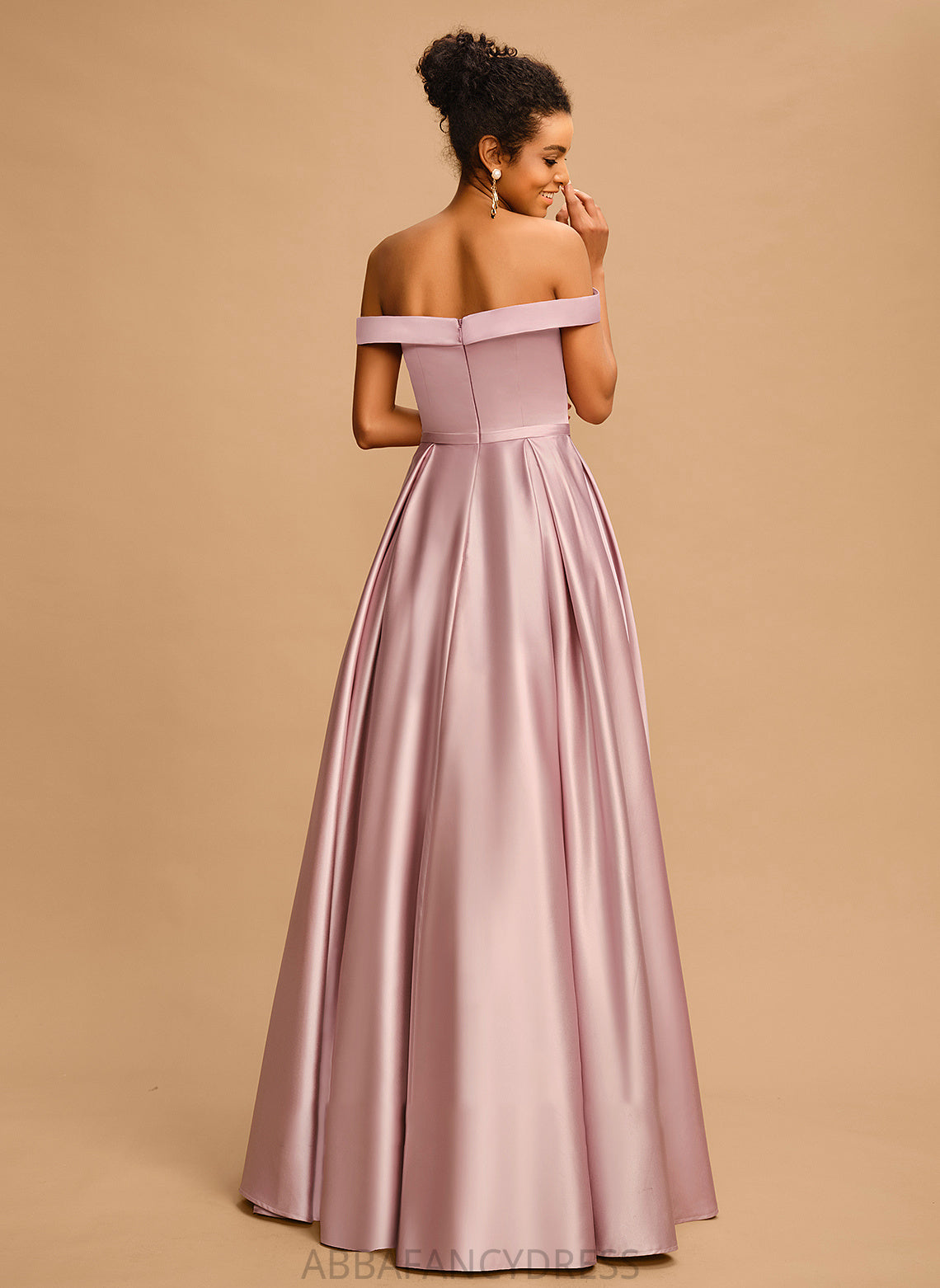 Satin A-Line Off-the-Shoulder Leila Prom Dresses Floor-Length
